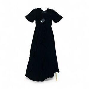 Reformation Size 6P Westport Flutter Sleeve Midi Dress V-Neck High Low Black New